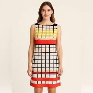 Donna Morgan Plaid Spring Colorblock Grid Shift Dress | Brunch Ready Sz 10